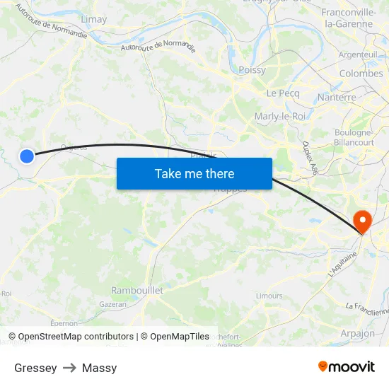 Gressey to Massy map