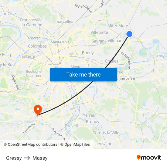 Gressy to Massy map