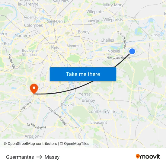 Guermantes to Massy map