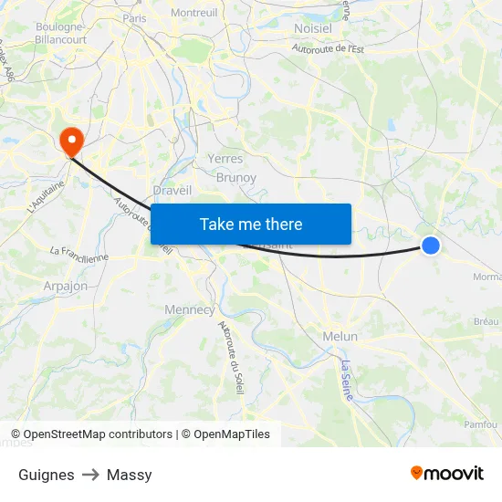 Guignes to Massy map