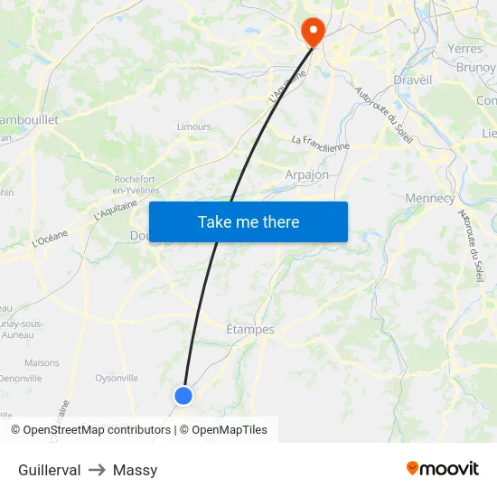 Guillerval to Massy map