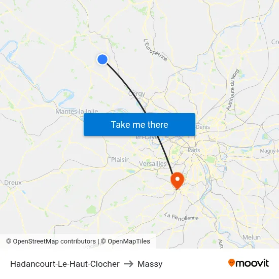 Hadancourt-Le-Haut-Clocher to Massy map