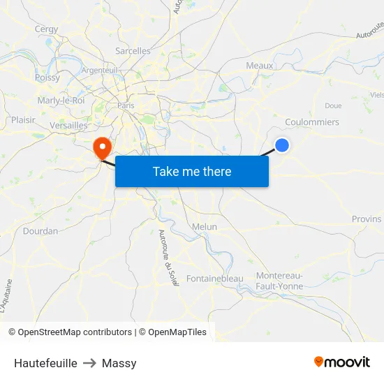 Hautefeuille to Massy map