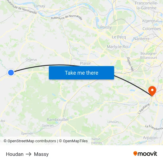 Houdan to Massy map