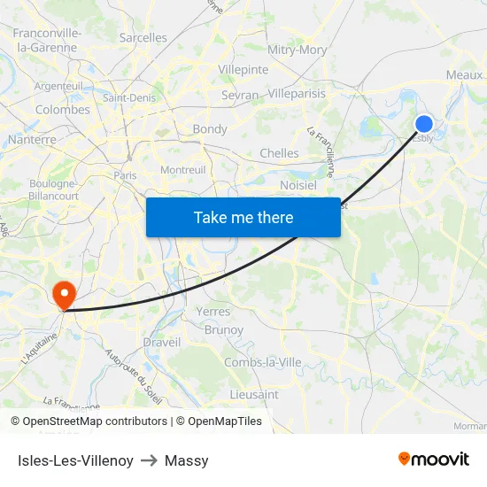 Isles-Les-Villenoy to Massy map