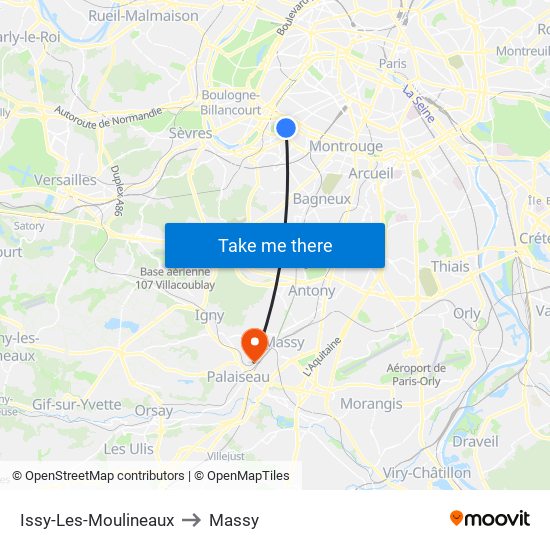 Issy-Les-Moulineaux to Massy map