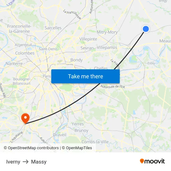 Iverny to Massy map
