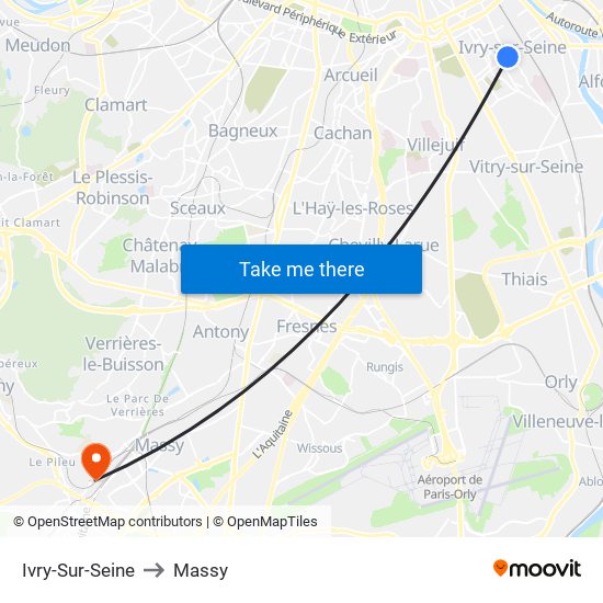 Ivry-Sur-Seine to Massy map