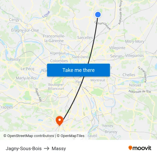 Jagny-Sous-Bois to Massy map