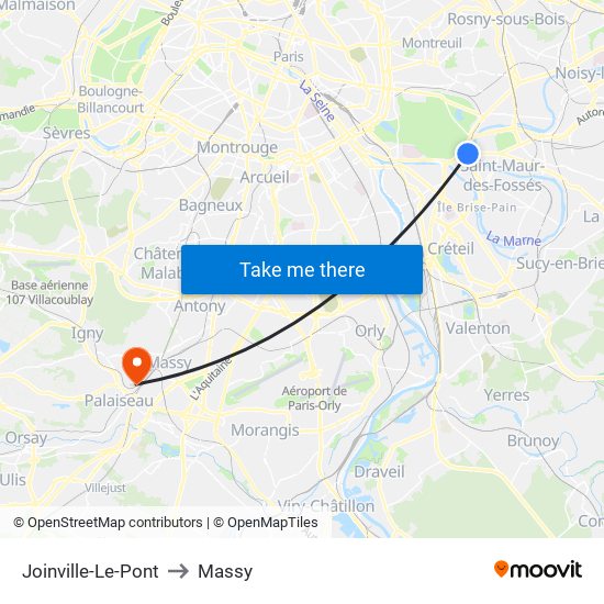 Joinville-Le-Pont to Massy map