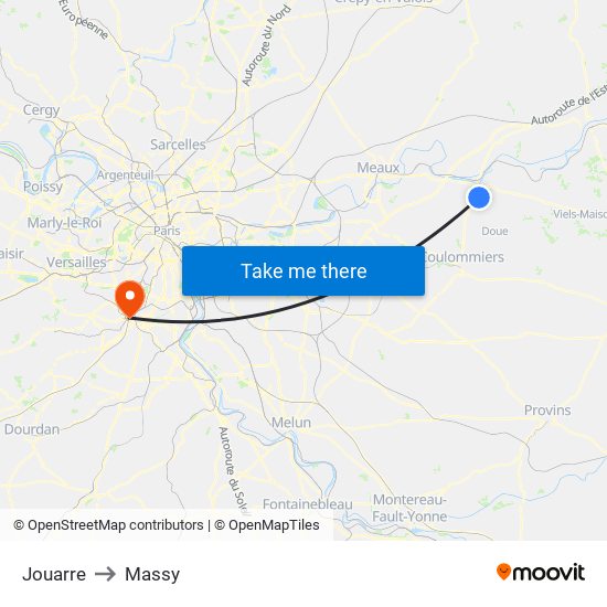 Jouarre to Massy map