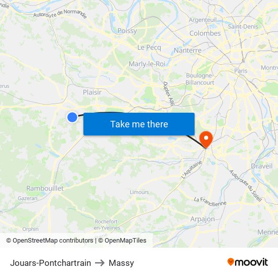 Jouars-Pontchartrain to Massy map