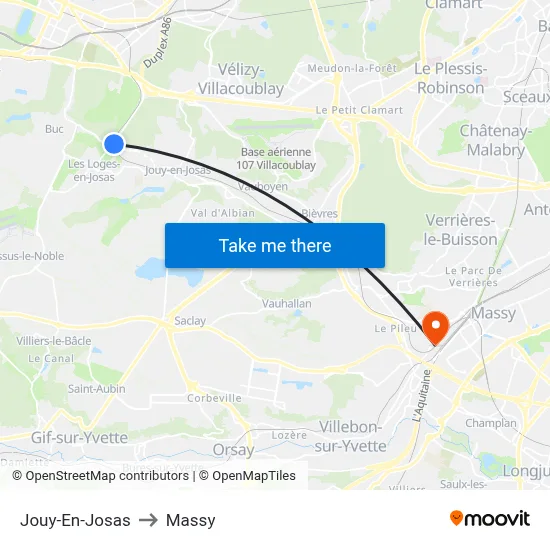 Jouy-En-Josas to Massy map