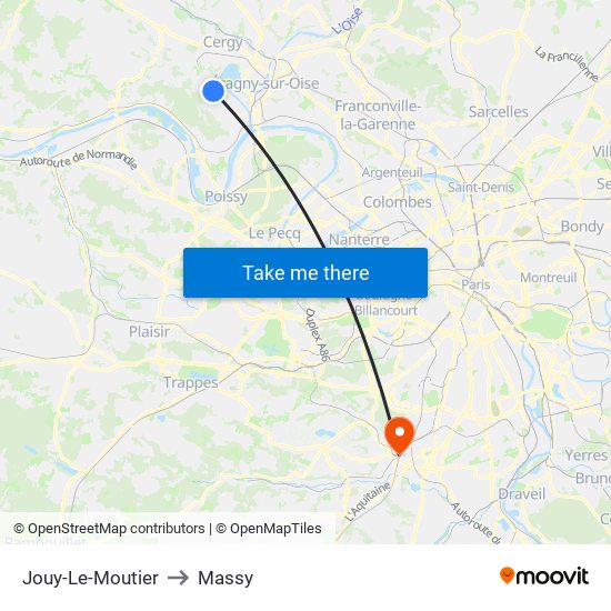 Jouy-Le-Moutier to Massy map