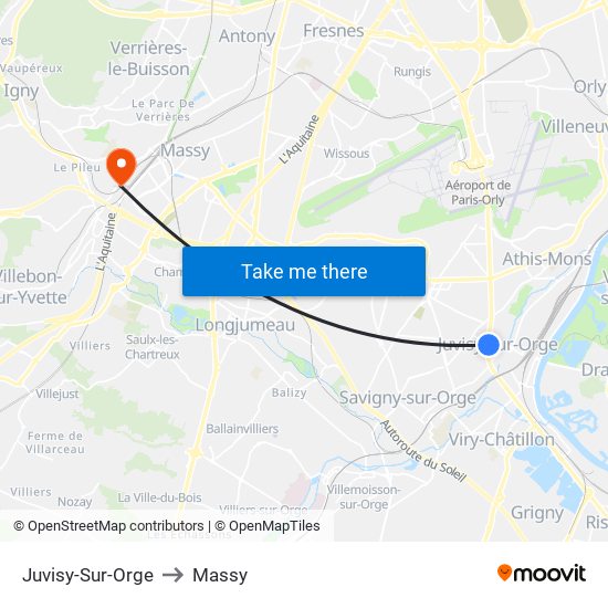 Juvisy-Sur-Orge to Massy map