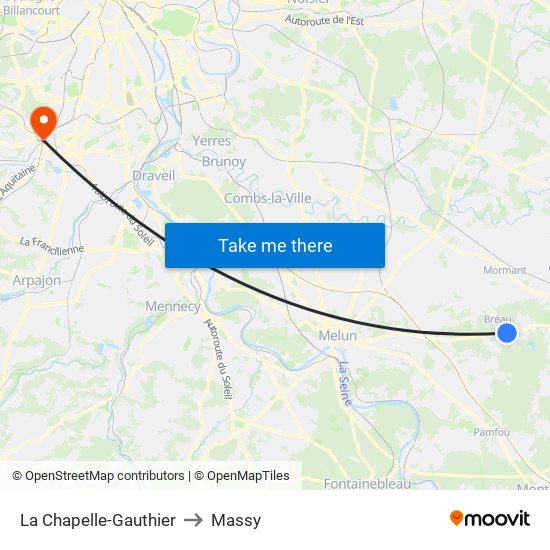 La Chapelle-Gauthier to Massy map