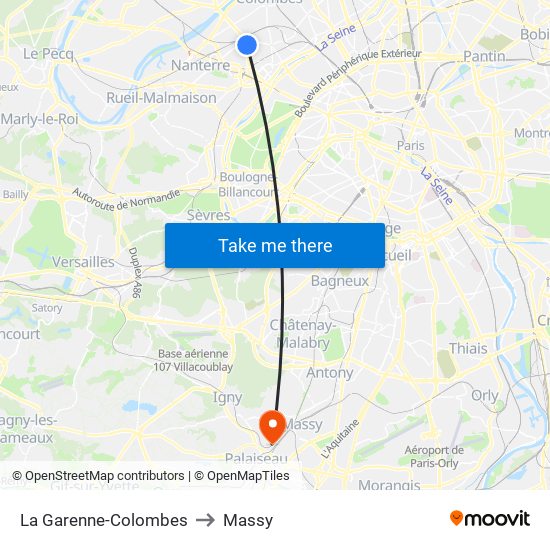 La Garenne-Colombes to Massy map