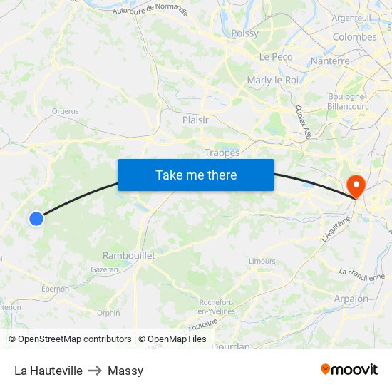La Hauteville to Massy map