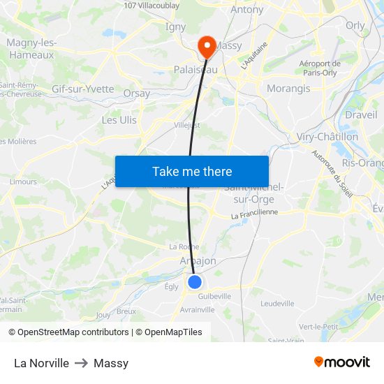 La Norville to Massy map