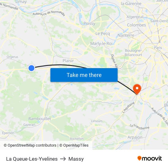 La Queue-Les-Yvelines to Massy map