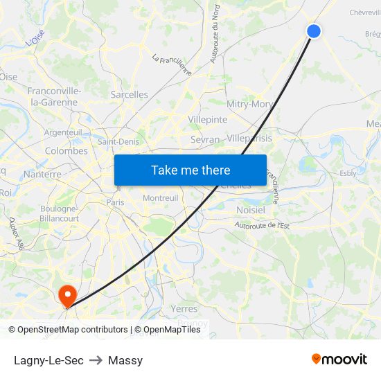 Lagny-Le-Sec to Massy map
