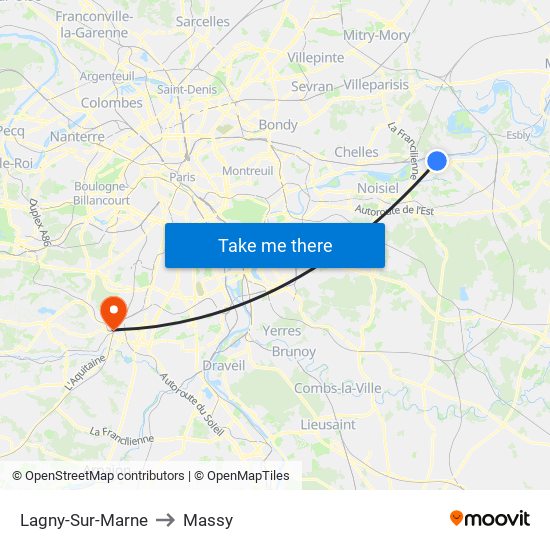 Lagny-Sur-Marne to Massy map