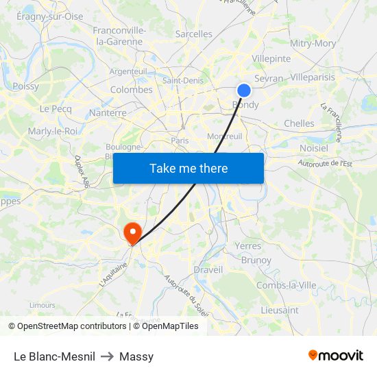 Le Blanc-Mesnil to Massy map