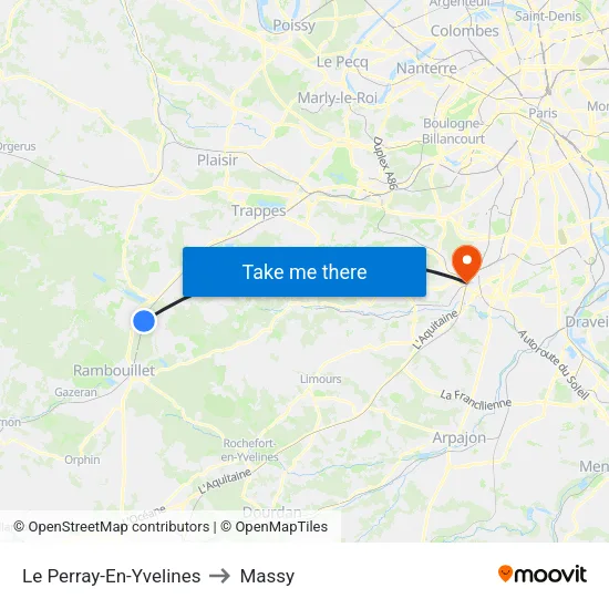 Le Perray-En-Yvelines to Massy map