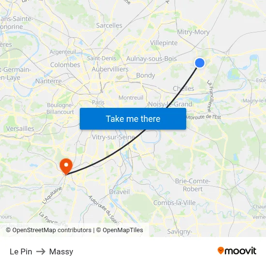 Le Pin to Massy map