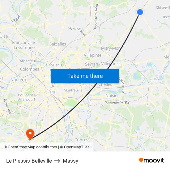 Le Plessis-Belleville to Massy map