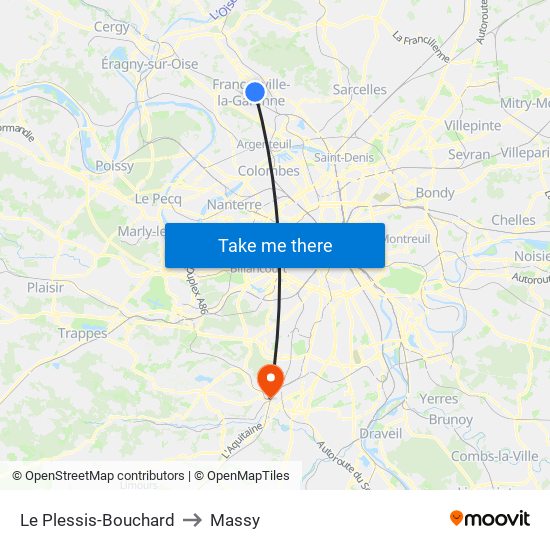 Le Plessis-Bouchard to Massy map