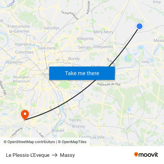 Le Plessis-L'Eveque to Massy map