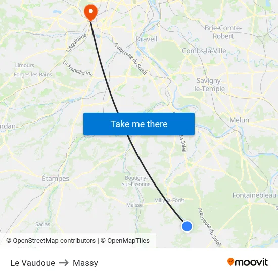 Le Vaudoue to Massy map