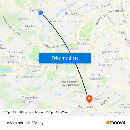 Le Vesinet to Massy map