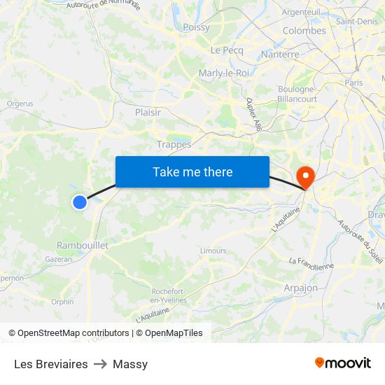 Les Breviaires to Massy map