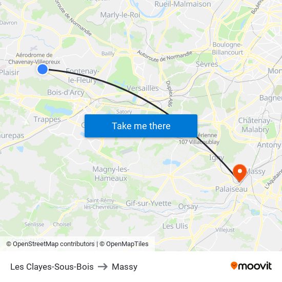 Les Clayes-Sous-Bois to Massy map