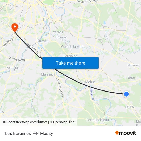 Les Ecrennes to Massy map