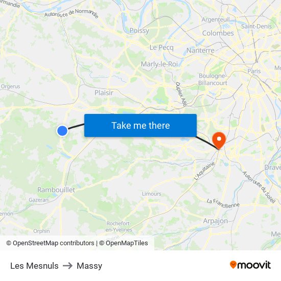 Les Mesnuls to Massy map