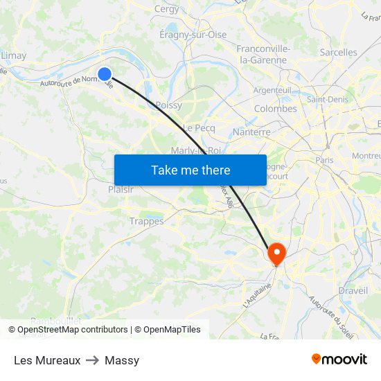 Les Mureaux to Massy map