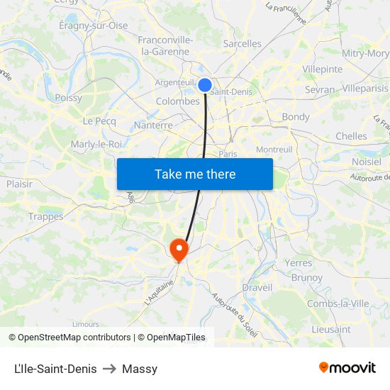 L'Ile-Saint-Denis to Massy map