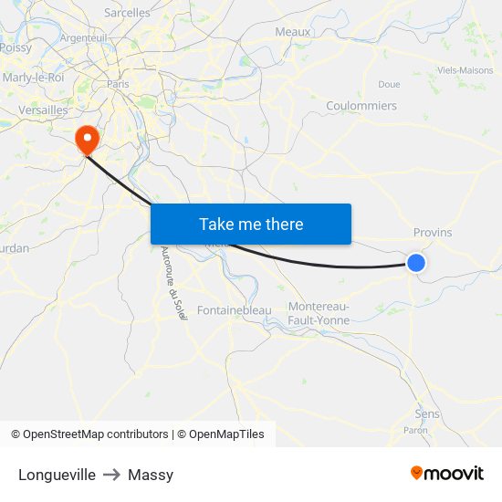 Longueville to Massy map