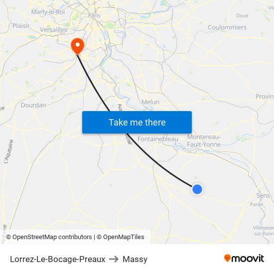 Lorrez-Le-Bocage-Preaux to Massy map