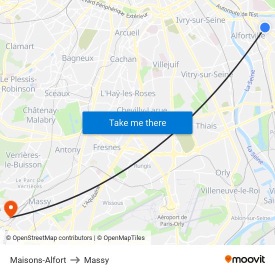 Maisons-Alfort to Massy map