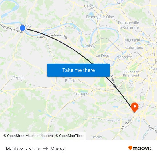 Mantes-La-Jolie to Massy map