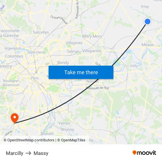 Marcilly to Massy map