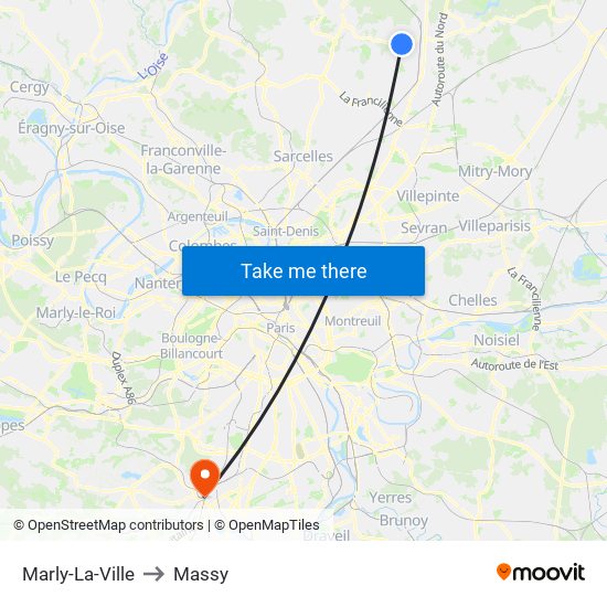 Marly-La-Ville to Massy map