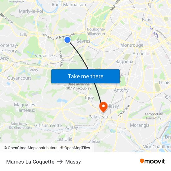 Marnes-La-Coquette to Massy map