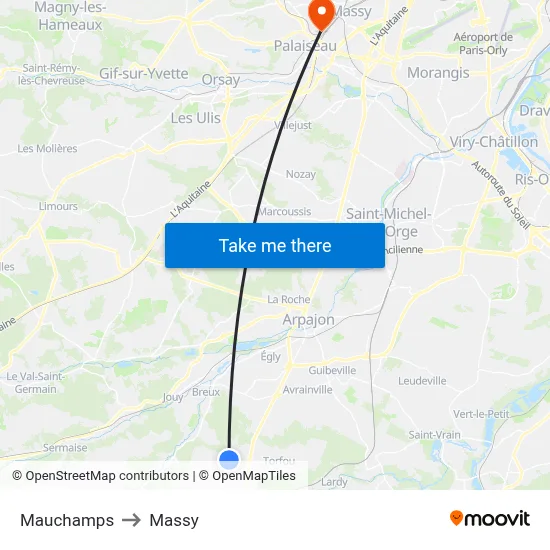 Mauchamps to Massy map