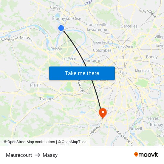 Maurecourt to Massy map
