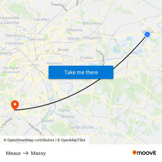 Meaux to Massy map